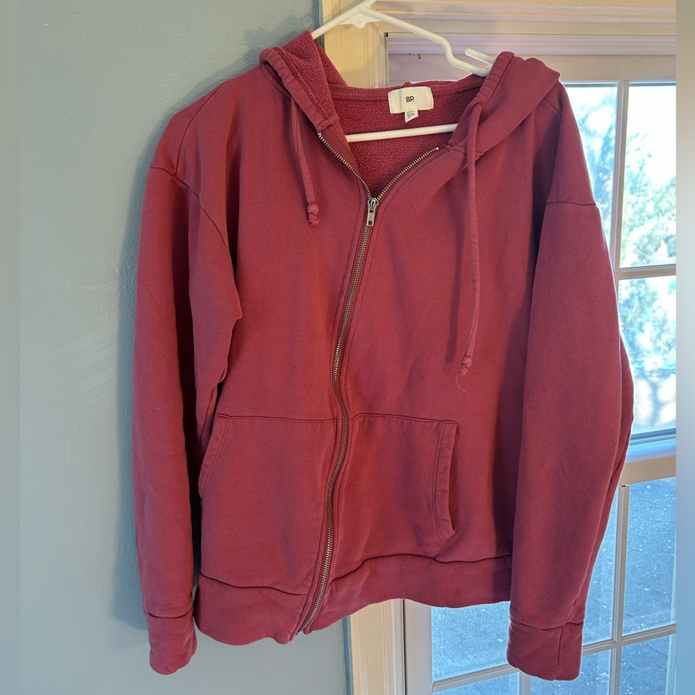 BP. Nordstroms Raspberry Zip-Up Oversized Sweatshirt